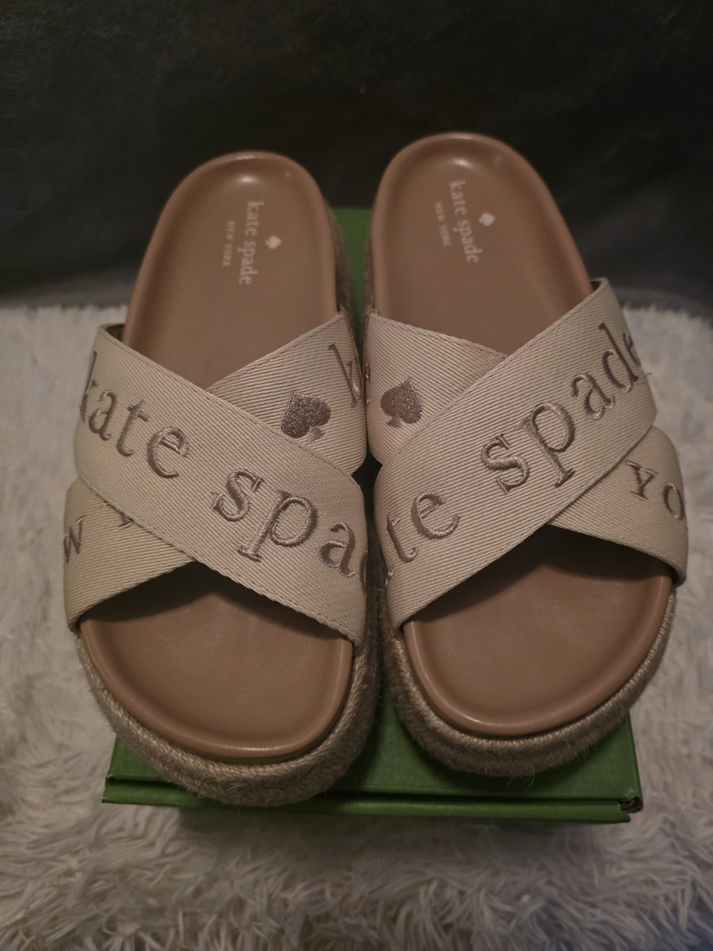 kate spade Beige Crossband Slide Sandals